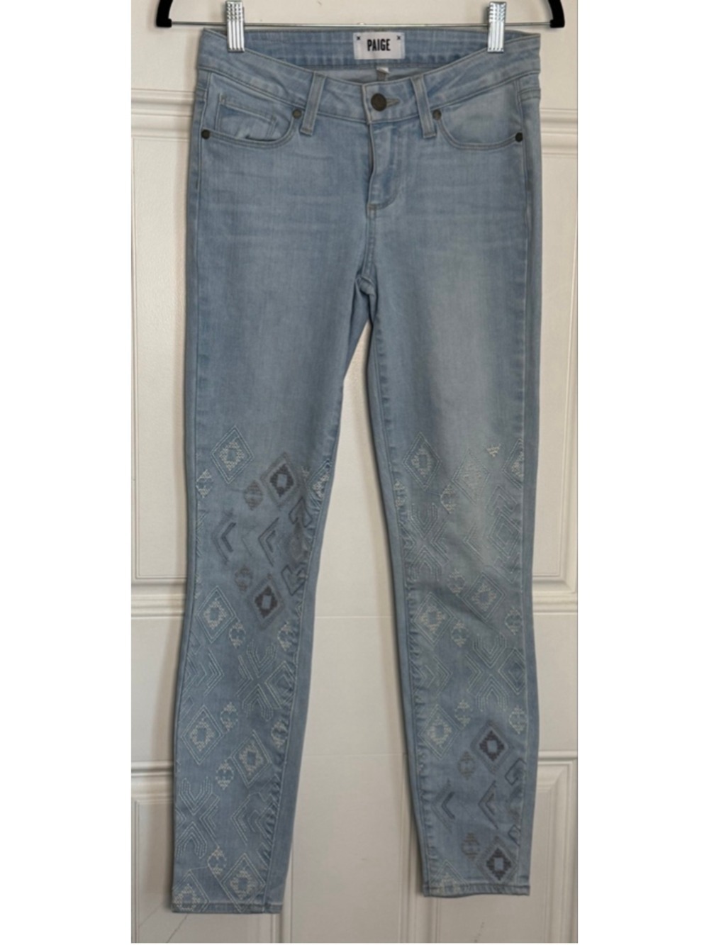 Women's PAIGE Light Blue Embroidered Verdugo Ankle Jeans Size 26